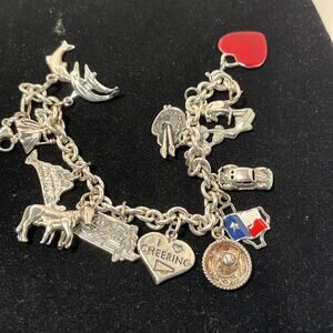 Vintage Sterling Silver Charm Bracelet With 14 Charms Sterling/92.5 7"wrist